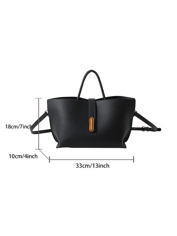 Women's Solid Color Textured Design Shoulder Bag, Fashionable PU Leather Crossbody Bag for Daily Used, Casual Trendy Versatile High-quality Daily Commuting Bag