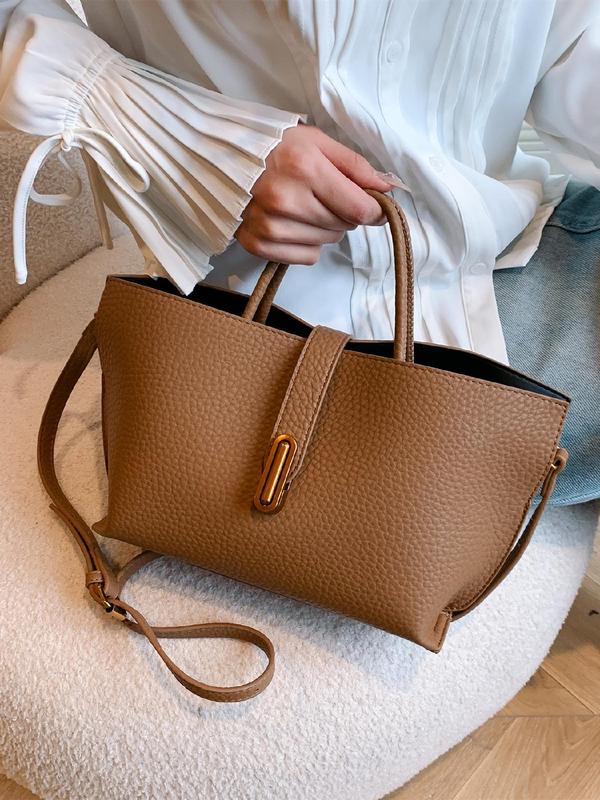 Women's Solid Color Textured Design Shoulder Bag, Fashionable PU Leather Crossbody Bag for Daily Used, Casual Trendy Versatile High-quality Daily Commuting Bag