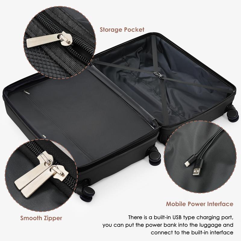 Merax Luggage Set of 3, 20-inch with USB Port, Airline Certified Carry-on Luggage with Cup Holder, ABS Hard Shell Luggage