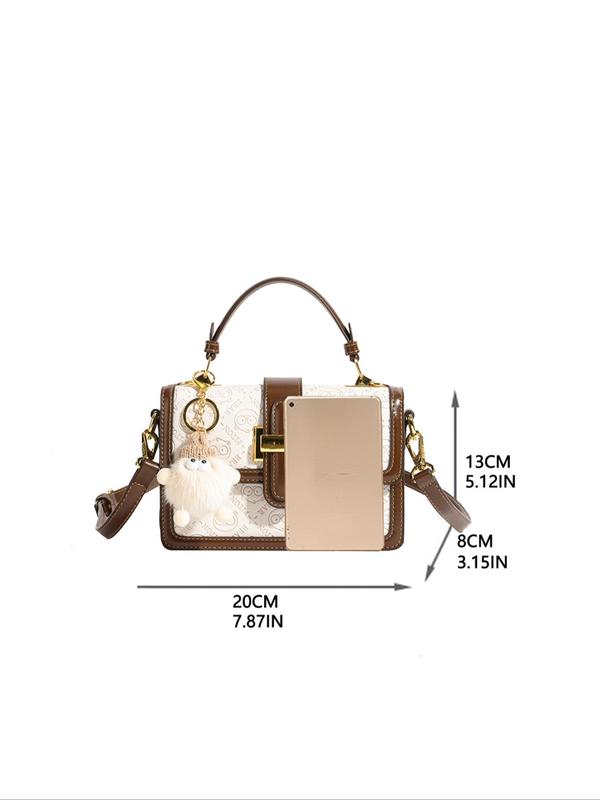 Women's Cute Cartoon Charm Decor All over Print Handbag,  Casual Versatile Adjustable Strap Crossbody Bag with Cute Charm, Fashionable PU Leather Crossbody Bag for Daily Used