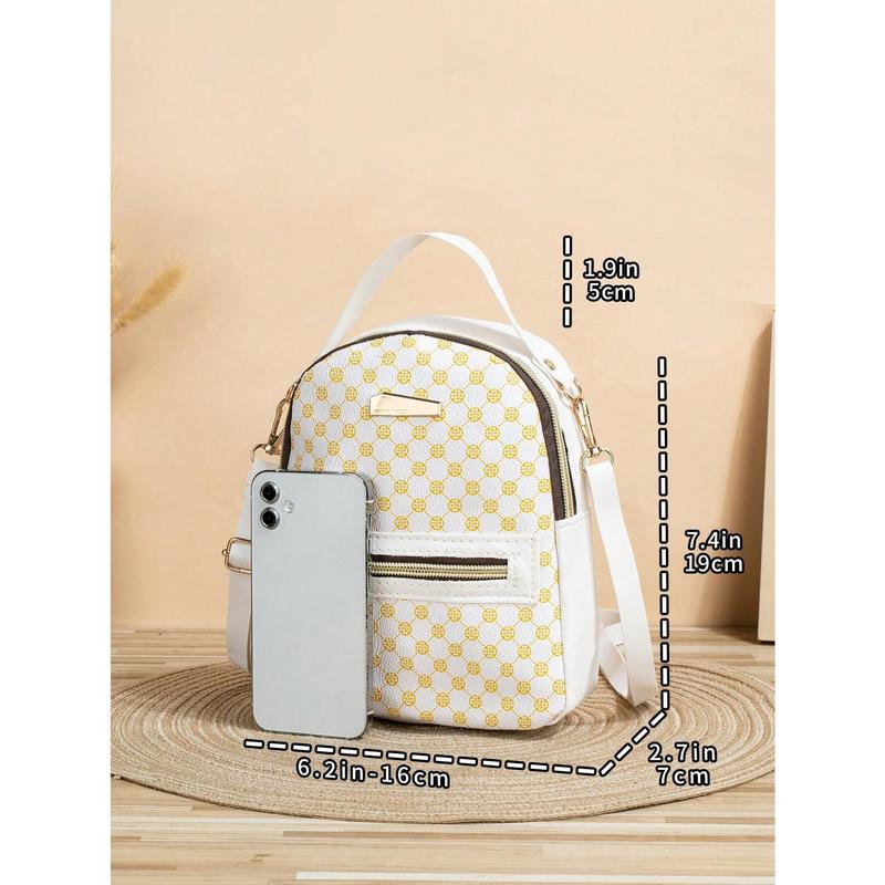 Mini Printed Women's Backpack,Faux Leather Wallet With Adjustable Strap,Casual Zipper Shoulder Bag,School Bag,Portable,Laptop Compartment,Large Capacity,For Teen Girls Women College Students,College,Middle School,High School,Outdoors,Travel,Outings,Eleme