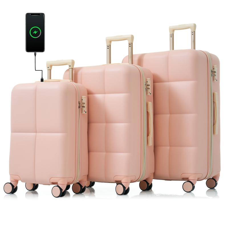 Merax Luggage Set of 3, 20-inch with USB Port, Airline Certified Carry-on Luggage with Cup Holder, ABS Hard Shell Luggage