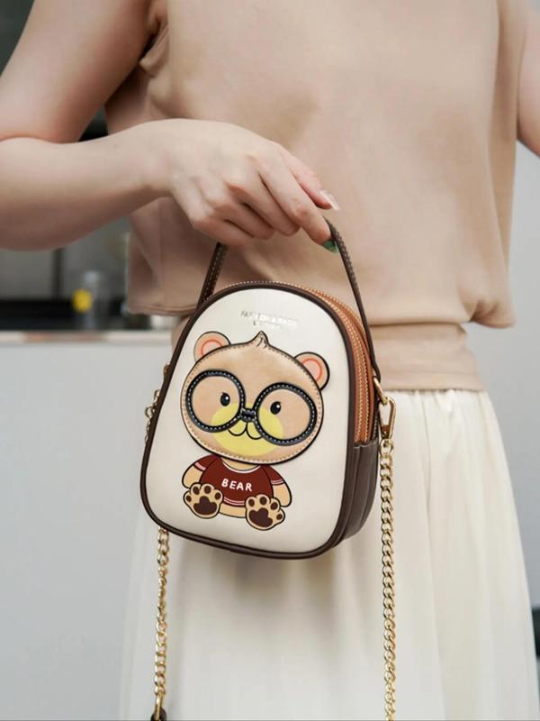 Women's Cute Cartoon Bear Pattern Crossbody Bag & Chest Bag, Fashionable Pu Leather Crossbody Bag & Chest Bag, Casual Trendy Versatile High-quality Daily Commuting Bag Set