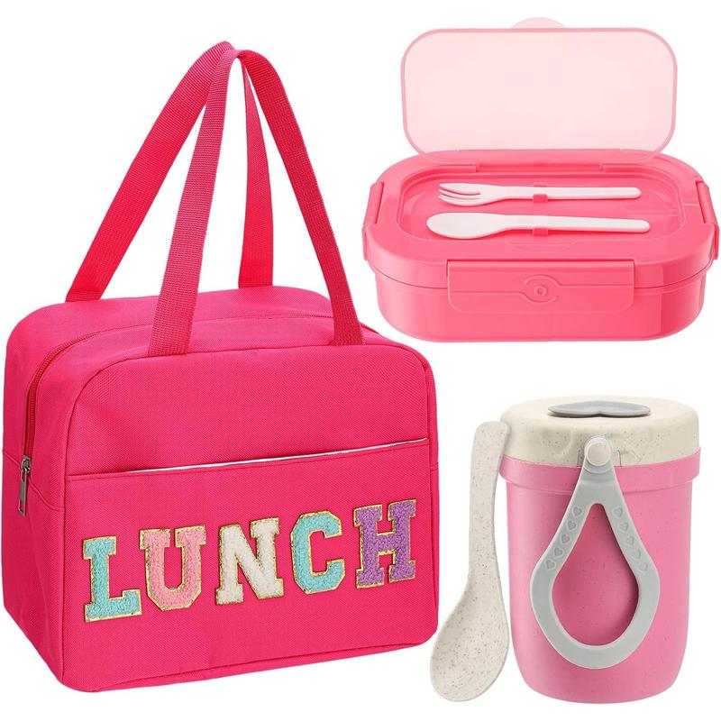 Preppy Lunch Box for Women Girl Preppy Lunch Bag Lunch Bento Box with Compartments and Soup Cup Large Insulated Lunch Bag for Girls Adults Teens School Travel Picnic(Rose Red)