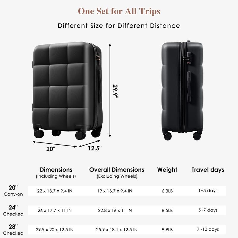 Merax Luggage Set of 3, 20-inch with USB Port, Airline Certified Carry-on Luggage with Cup Holder, ABS Hard Shell Luggage
