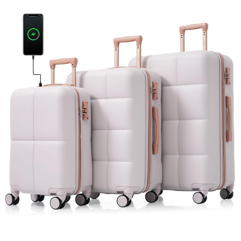 Merax Luggage Set of 3, 20-inch with USB Port, Airline Certified Carry-on Luggage with Cup Holder, ABS Hard Shell Luggage