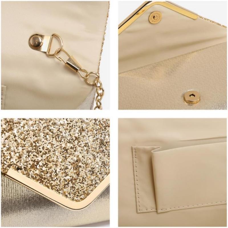 Women Evening Bags Formal Clutch Purses for Wedding Party Prom Handbags with Shoulder Strap and Glitter Flap