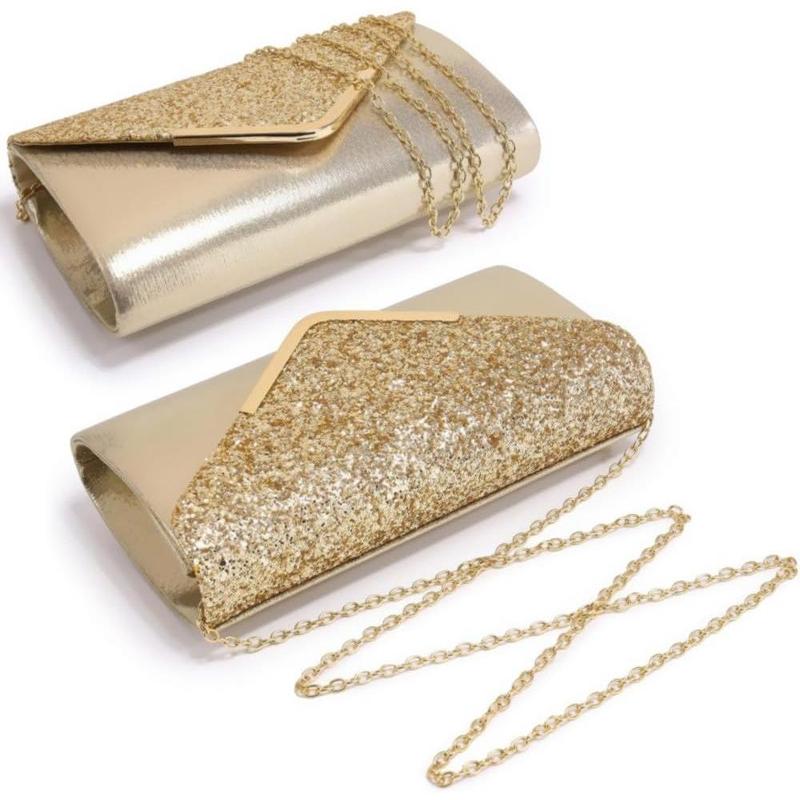 Women Evening Bags Formal Clutch Purses for Wedding Party Prom Handbags with Shoulder Strap and Glitter Flap