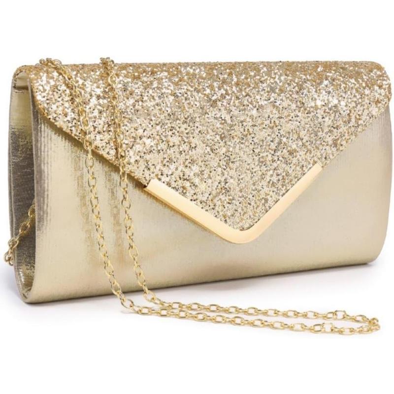 Women Evening Bags Formal Clutch Purses for Wedding Party Prom Handbags with Shoulder Strap and Glitter Flap