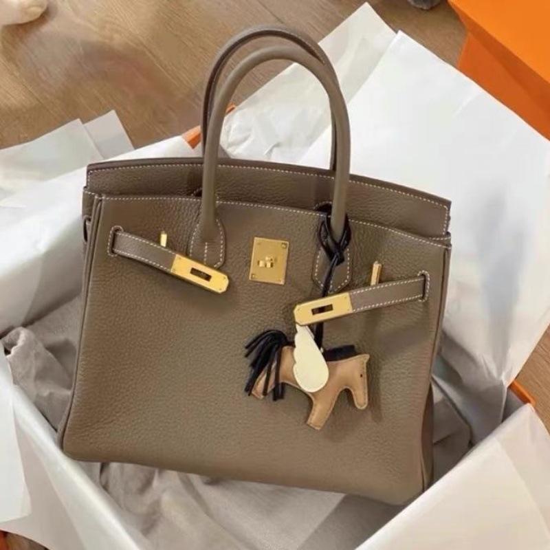 2024 New Bags Birkin Bag Women's Handbag Kelly Closed-Toe Layer Leather One-Shoulder Crossbody Advanced Texture Commuting