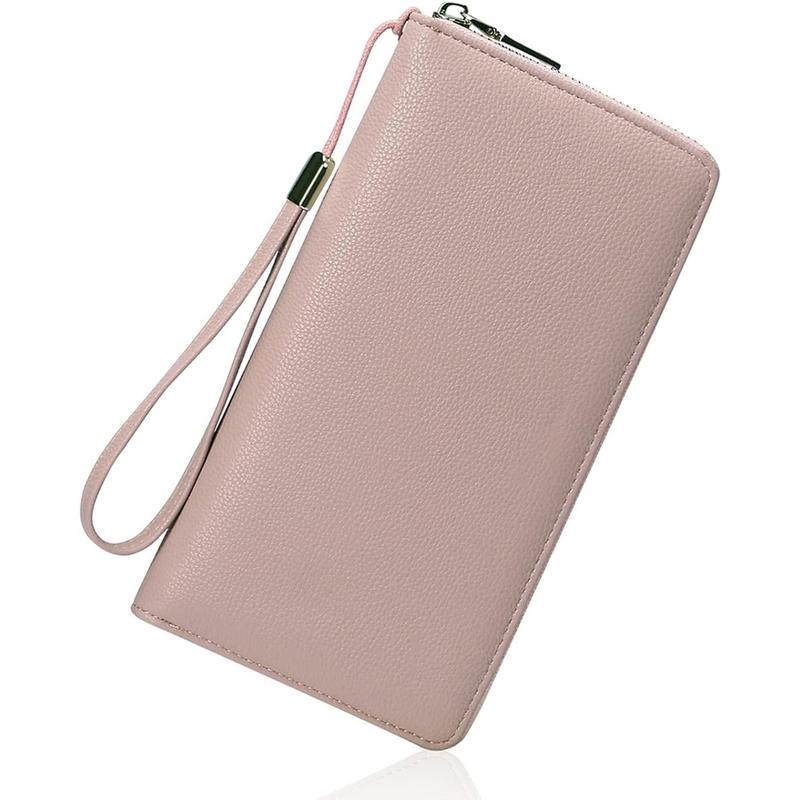 Womens Wallet RFID Blocking Leather Zip Around Wallet Large Capacity Long Purse Credit Card Clutch Wristlet