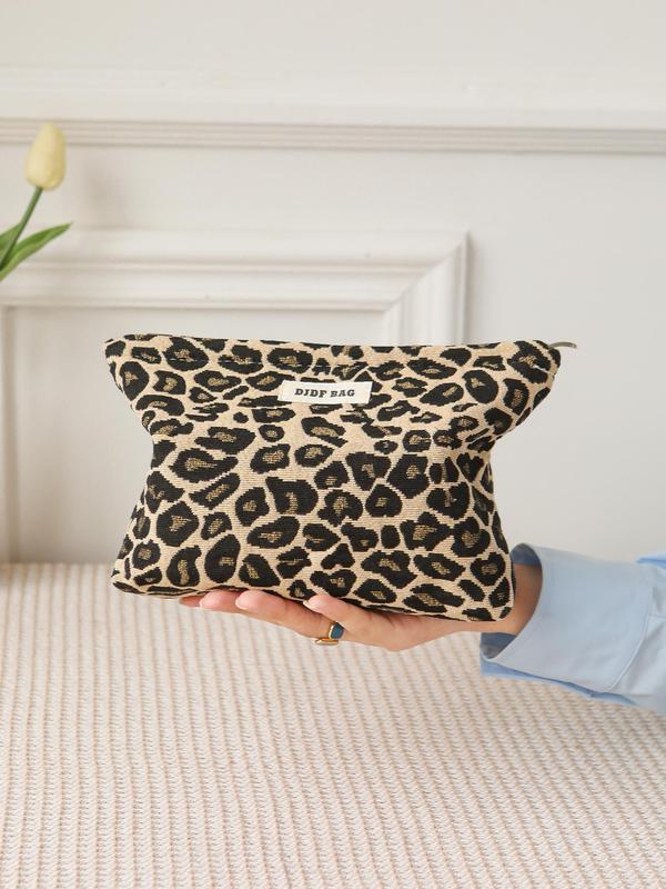 Leopard Pattern Large Capacity Cosmetic Storage Bag, Portable Zipper Makeup Organizer Pouch, Versatile Storage Bag for Travel & Daily Use