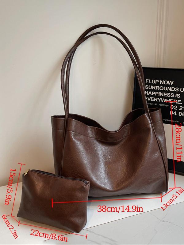 Women's Solid Color Tote Bag, Fashionable Large Capacity Shoulder Bag for Work & Daily Used, Casual Trendy Versatile High-quality Daily Commuting Bag