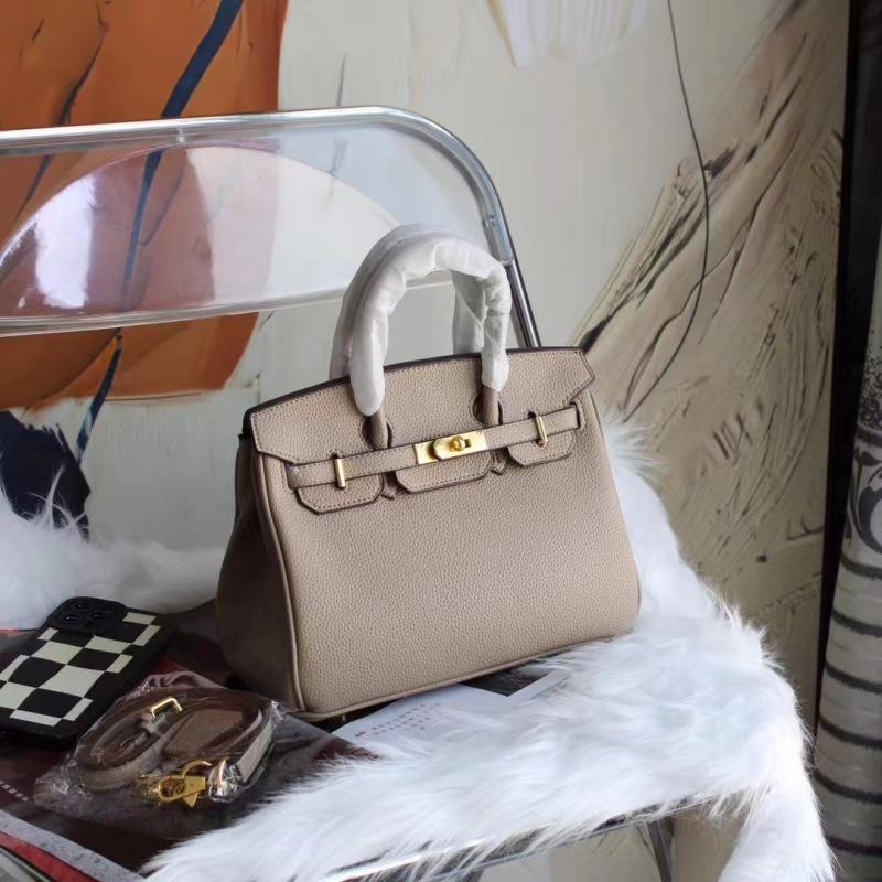 2024 New Bags Birkin Bag Women's Handbag Kelly Closed-Toe Layer Leather One-Shoulder Crossbody Advanced Texture Commuting