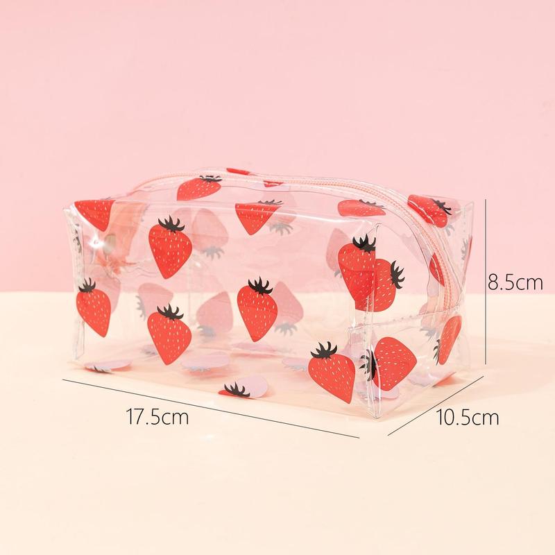 Fruit Pattern Clear Zip Makeup Bag, Portable Cosmetic Storage Bags, Multi-use Organizer Pouch for Women and Girls