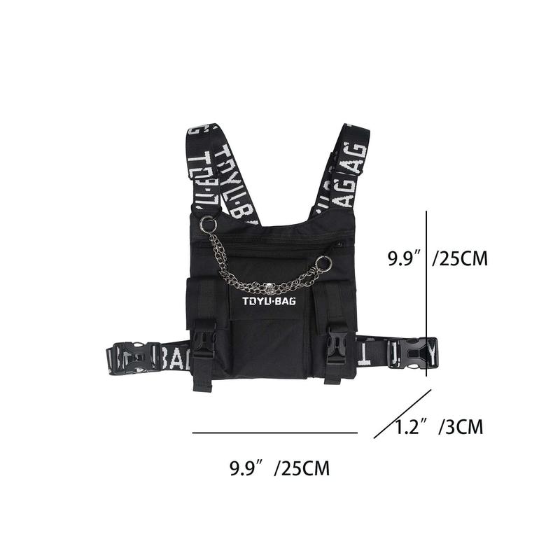 Men Letter Graphic Chain Decor Chest Rig Bag Sling Bag Fanny Pack Chest Bag For Travel Work Sport Holiday Essentials Lightweight Anti Theft Going Out With Adjustable Strap  College Bag Fathers Day Gifts Summer Dad Back To School Bag For School For School