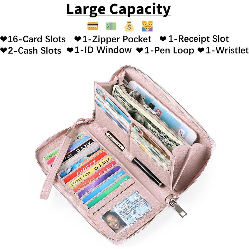 Womens Wallet RFID Blocking Leather Zip Around Wallet Large Capacity Long Purse Credit Card Clutch Wristlet