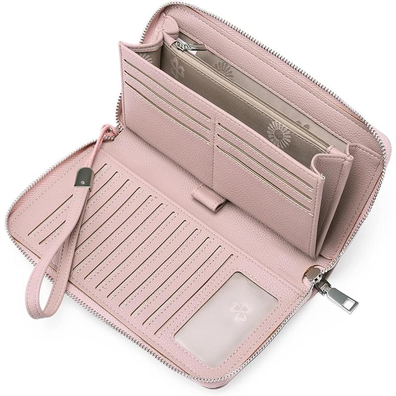 Womens Wallet RFID Blocking Leather Zip Around Wallet Large Capacity Long Purse Credit Card Clutch Wristlet