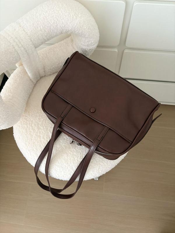 Women's Solid Color Tote Bag, Fashionable Large Capacity Shoulder Bag for Work & Commuting, Casual Trendy Versatile High-quality Daily Commuting Bag