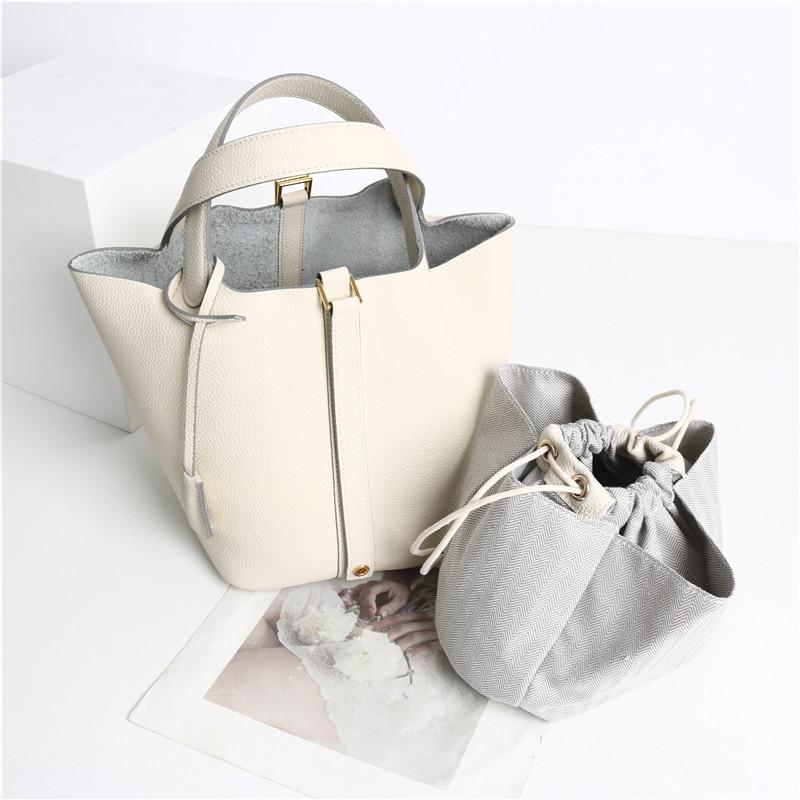 Togo First Layer Cowhide H Home Food Basket 2024 New Fashion Soft Cowhide Bucket Bag Hand Holding Tote