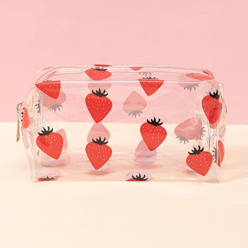 Fruit Pattern Clear Zip Makeup Bag, Portable Cosmetic Storage Bags, Multi-use Organizer Pouch for Women and Girls