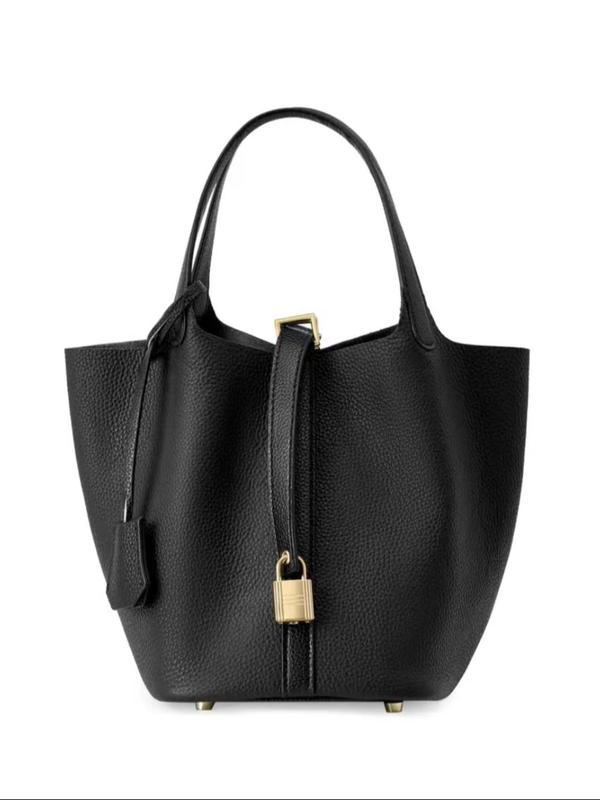 [Black Friday Sales]Women's Fashionable Plain Color Leather Bag, Casual Versatile Handbag with Lock Design, Trendy All-match Handbag for Daily Use