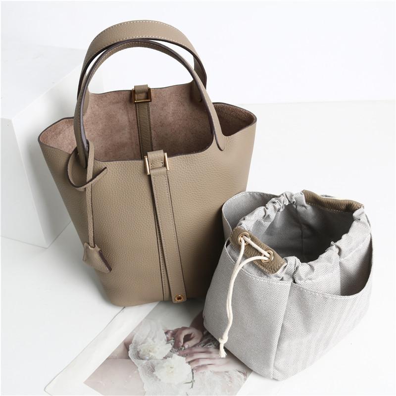 Togo First Layer Cowhide H Home Food Basket 2024 New Fashion Soft Cowhide Bucket Bag Hand Holding Tote