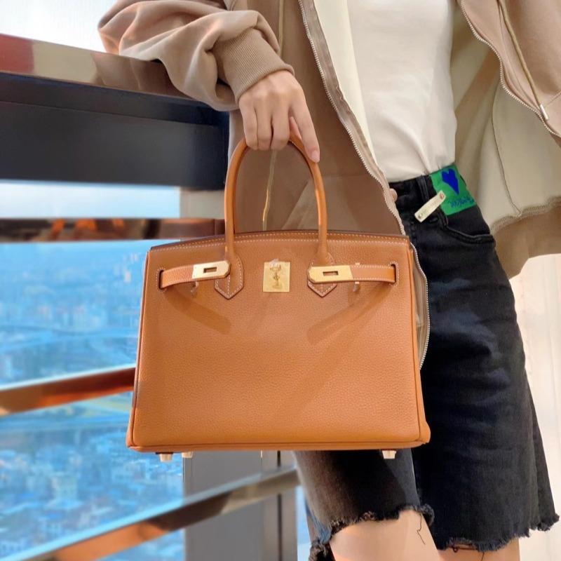 2024 New Bags Birkin Bag Women's Handbag Kelly Closed-Toe Layer Leather One-Shoulder Crossbody Advanced Texture Commuting