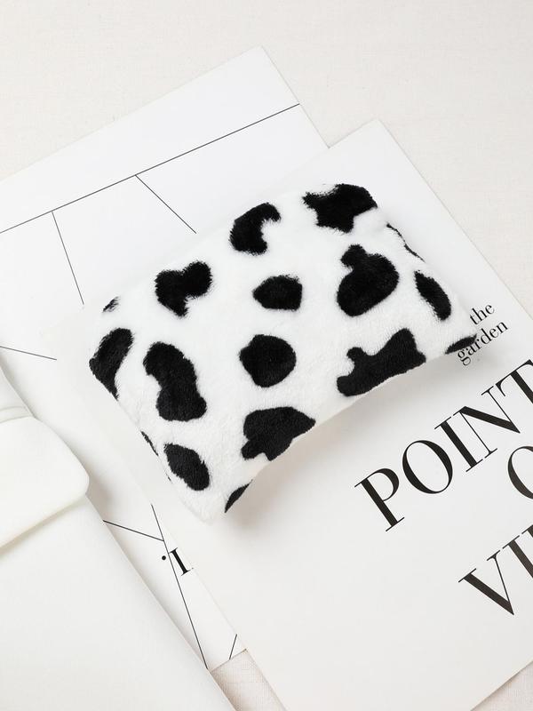 Cute Colorblock Cow Print Plush Zipper Wallet, Large Capacity Coin Purse, Portable Trendy Storage Bag for Women & Girls