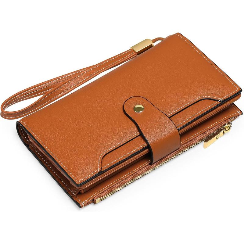 Womens Wallet RFID Blocking Leather Zip Around Wallet Large Capacity Long Purse Credit Card Clutch Wristlet
