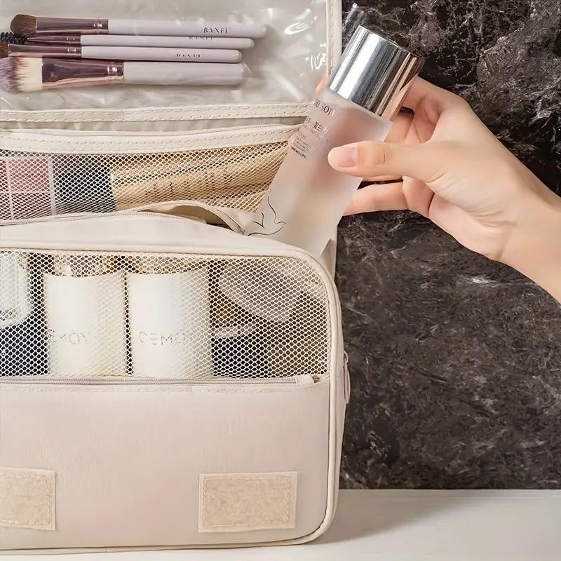 Large Capacity Zipper Makeup Bag, 1 Count Portable Travel Cosmetic Organizer with Hook, Versatile Storage Bag for Travel