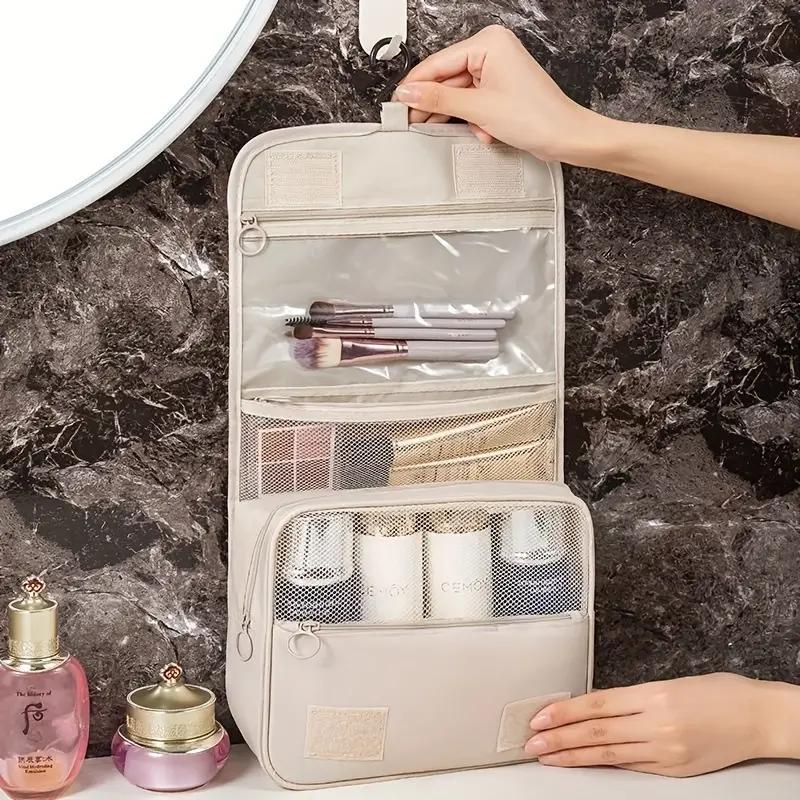 Large Capacity Zipper Makeup Bag, 1 Count Portable Travel Cosmetic Organizer with Hook, Versatile Storage Bag for Travel