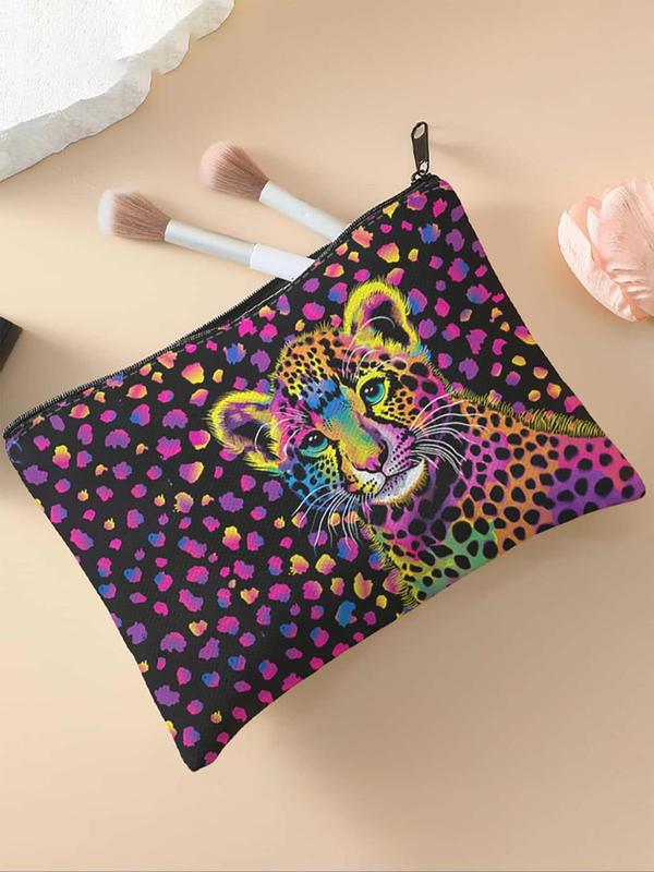 Tiger Pattern Makeup Bag, Colorblock Print Zipper Makeup Bag, Multifunctional Storage Bag, Travel Makeup Bag for Women & Girls