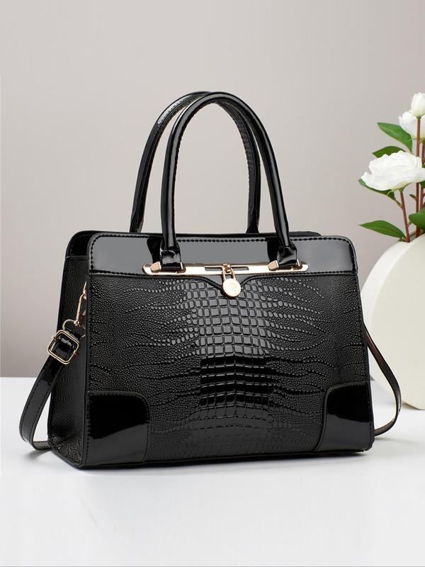 Women's Fashion Crocodile Embossed Handbag, Casual Large Capacity Zipper Crossbody Bag, Versatile Handbag for Daily Use