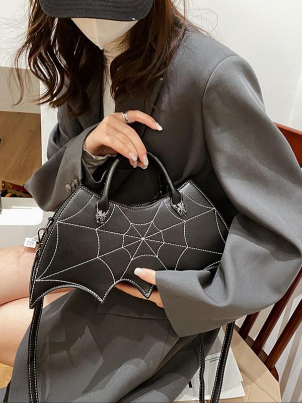 Women's Fashionable Spider Web & Bat Design Crossbody Bag, Casual Pu Leather Zipper Shoulder Bag for Daily Used, Casual High-quality Daily Commuting Bag