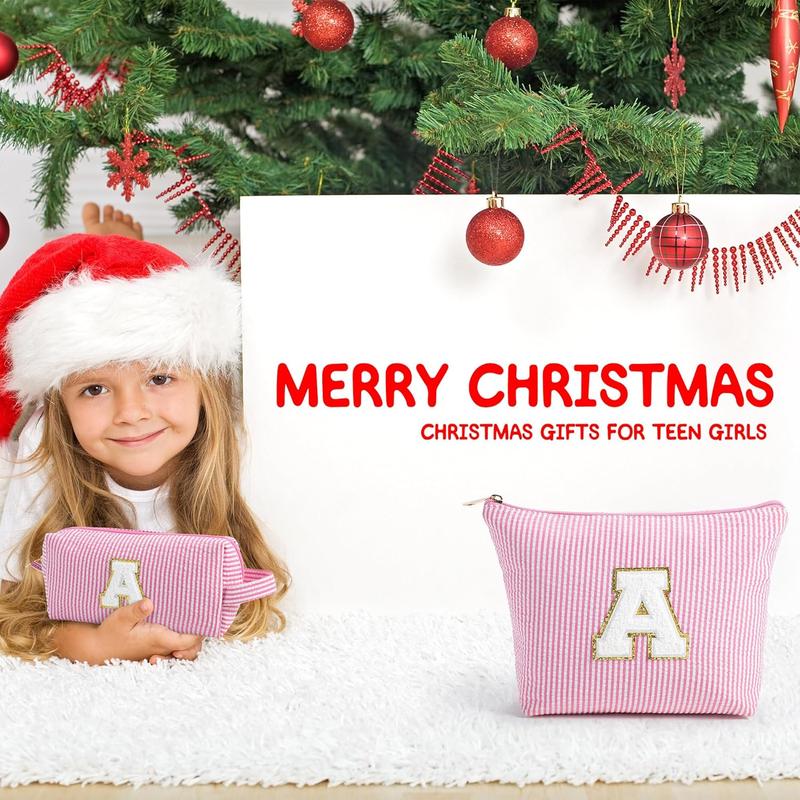 Christmas Gifts for  | Personalized Initial Makeup Bag Pink Cosmetic Bag Travel Toiletry Bag Girlfriend Teacher Gifts 11 12 13 14 15 16 Years Old Girl Gifts Teen Girl Gifts Trendy Stuff A