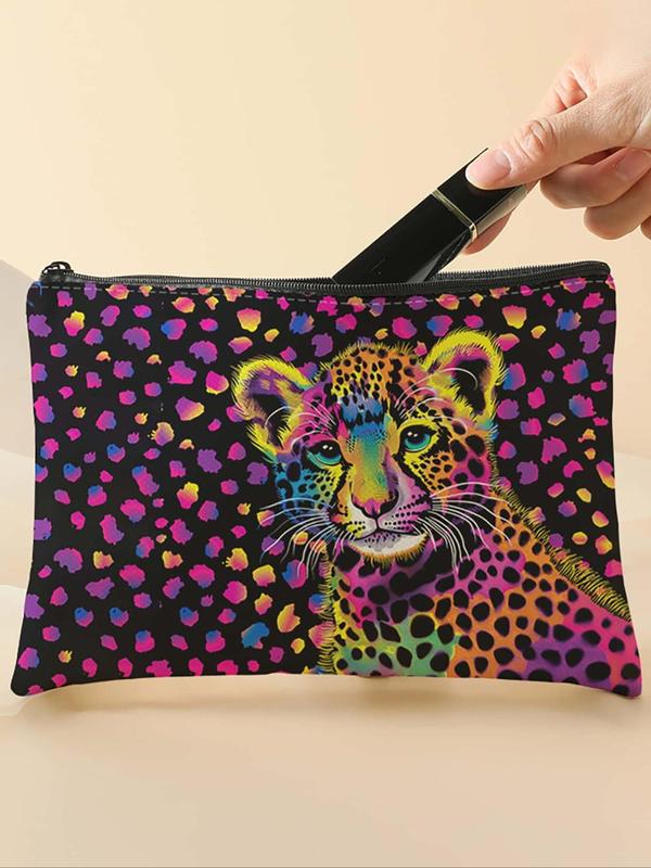 Tiger Pattern Makeup Bag, Colorblock Print Zipper Makeup Bag, Multifunctional Storage Bag, Travel Makeup Bag for Women & Girls