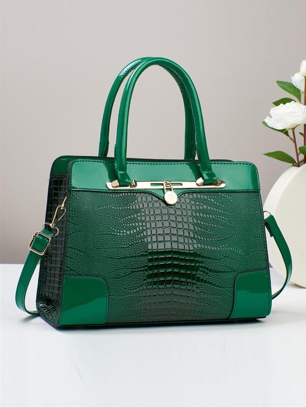 Women's Fashion Crocodile Embossed Handbag, Casual Large Capacity Zipper Crossbody Bag, Versatile Handbag for Daily Use