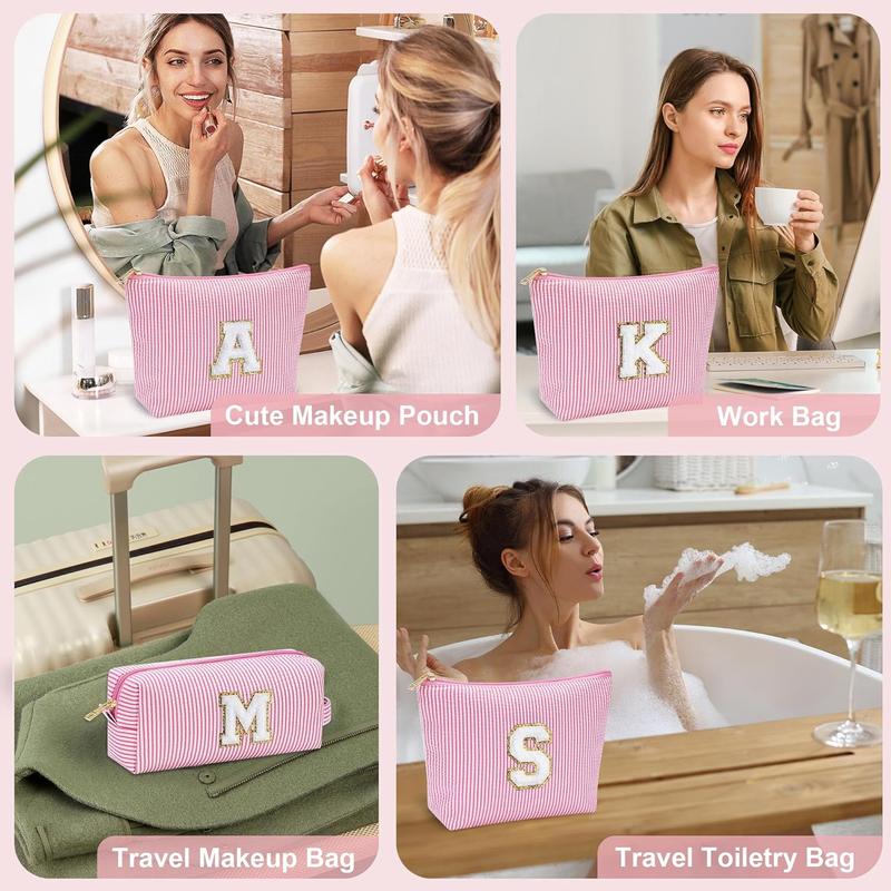 Christmas Gifts for  | Personalized Initial Makeup Bag Pink Cosmetic Bag Travel Toiletry Bag Girlfriend Teacher Gifts 11 12 13 14 15 16 Years Old Girl Gifts Teen Girl Gifts Trendy Stuff A