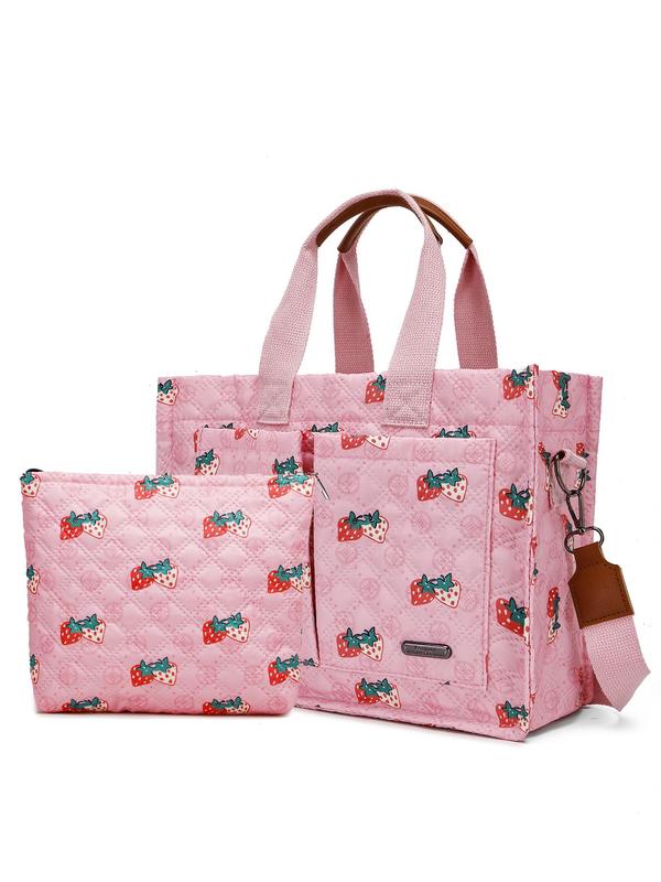 Women's Fashionable Random Print Tote Bag Set, Large Capacity Multi-pocket Shoulder Bag & Pouch, Casual Trendy Versatile High-quality Daily Commuting Bag Set