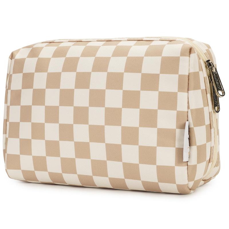 Large Checkered Makeup Bag Zipper Pouch Travel Cosmetic Bag Organizer for Women