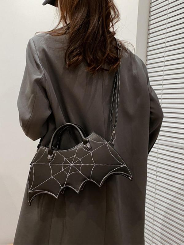 Women's Fashionable Spider Web & Bat Design Crossbody Bag, Casual Pu Leather Zipper Shoulder Bag for Daily Used, Casual High-quality Daily Commuting Bag