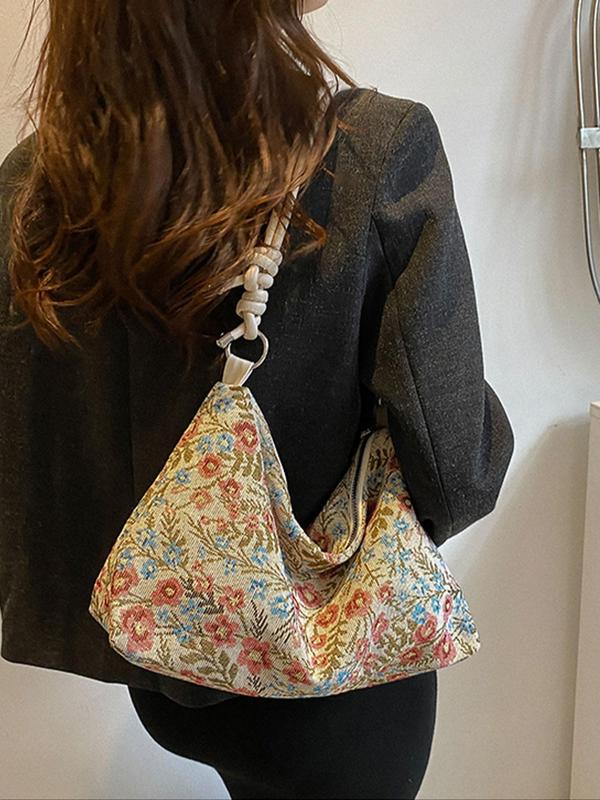 Women's Floral Pattern Shoulder Bag, Fashionable Large Capacity Shoulder Bag for Daily Used, Casual Trendy Versatile High-quality Daily Commuting Bag, Girl Fashionable Shopping Bag