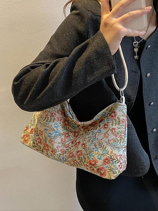 Women's Floral Pattern Shoulder Bag, Fashionable Large Capacity Shoulder Bag for Daily Used, Casual Trendy Versatile High-quality Daily Commuting Bag, Girl Fashionable Shopping Bag