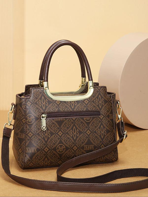 Women's Elegant All Over Print Handbag & Wristlet & Card Purse, Fashionable Pu Leather Crossbody Bag & Wristlet & Card Purse, Casual Trendy Versatile High-quality Daily Commuting Bag Set