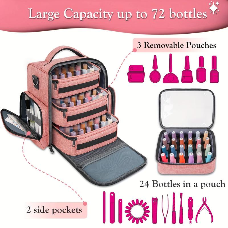 Nail Polish Organizer Holds 72 Bottles (15ml-0.5 Fl.oz) Large Nail Polish Carrying Case With 3 Removable Pouches And 4 Zippered Pockets For Manicure Tools, Supplies, Nail Lamp, Halloween Gift For Women