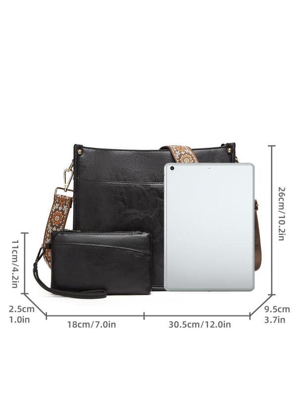 Women's Elegant Vintage Crossbody Bag & Wallet Set, Trendy Casual Minimalist Shoulder Bag Set, Fashionable Bag Set for Daily College Use, Fall Outfits, Earthtone Fall Freshness