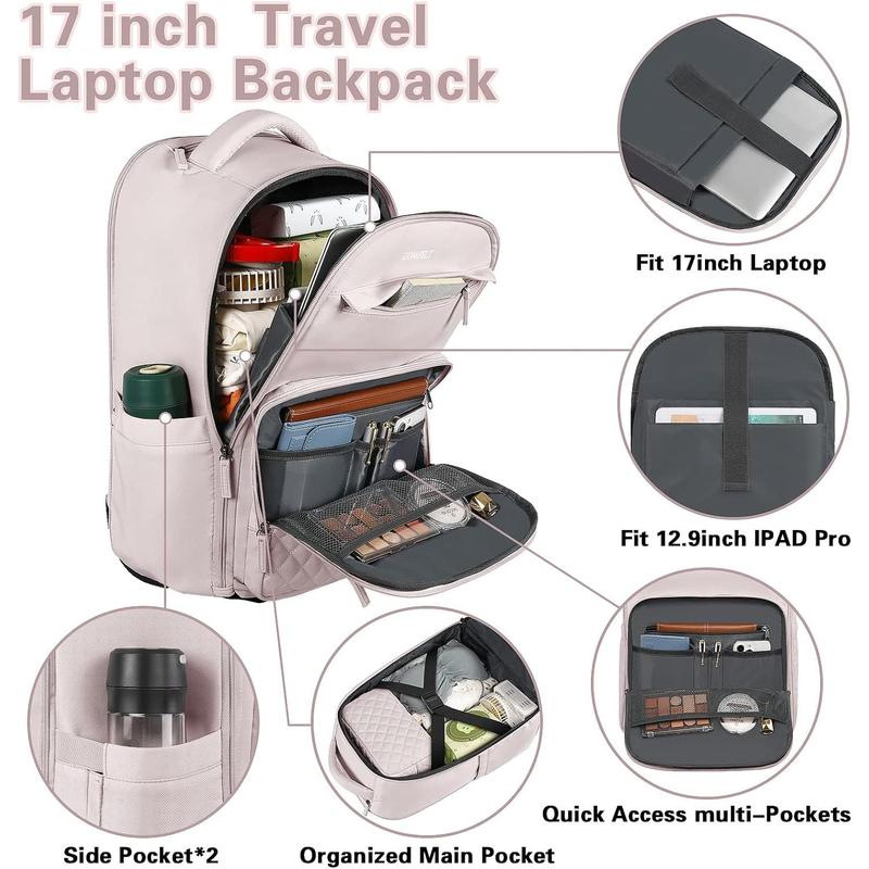 Rolling Backpack for Women Men, Carry on Luggage Travel Backpack with Wheels, 17 Inch Laptop Backpack with Toiletry Bag, Wheeled Backpack for Travel Trip basket backpack TSA Approved travel bag