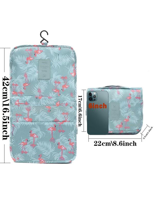 Floral & Leopard & Flamingo Pattern Toiletry Bag, Large Capacity Travel Cosmetic Bag, Hanging Toiletry Bag, Waterproof Toiletry Pouch Bag