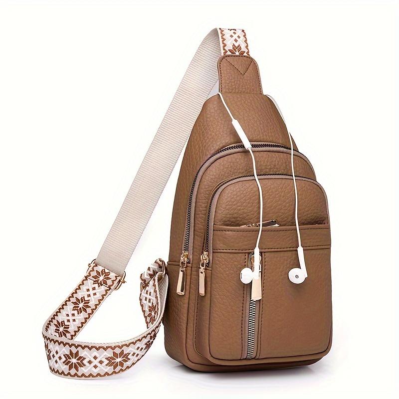 Vintage Womens Chest Bag - Stylish Zippered Crossbody Bag with Multiple Pockets - Durable PU Leather for Leisure & Sports